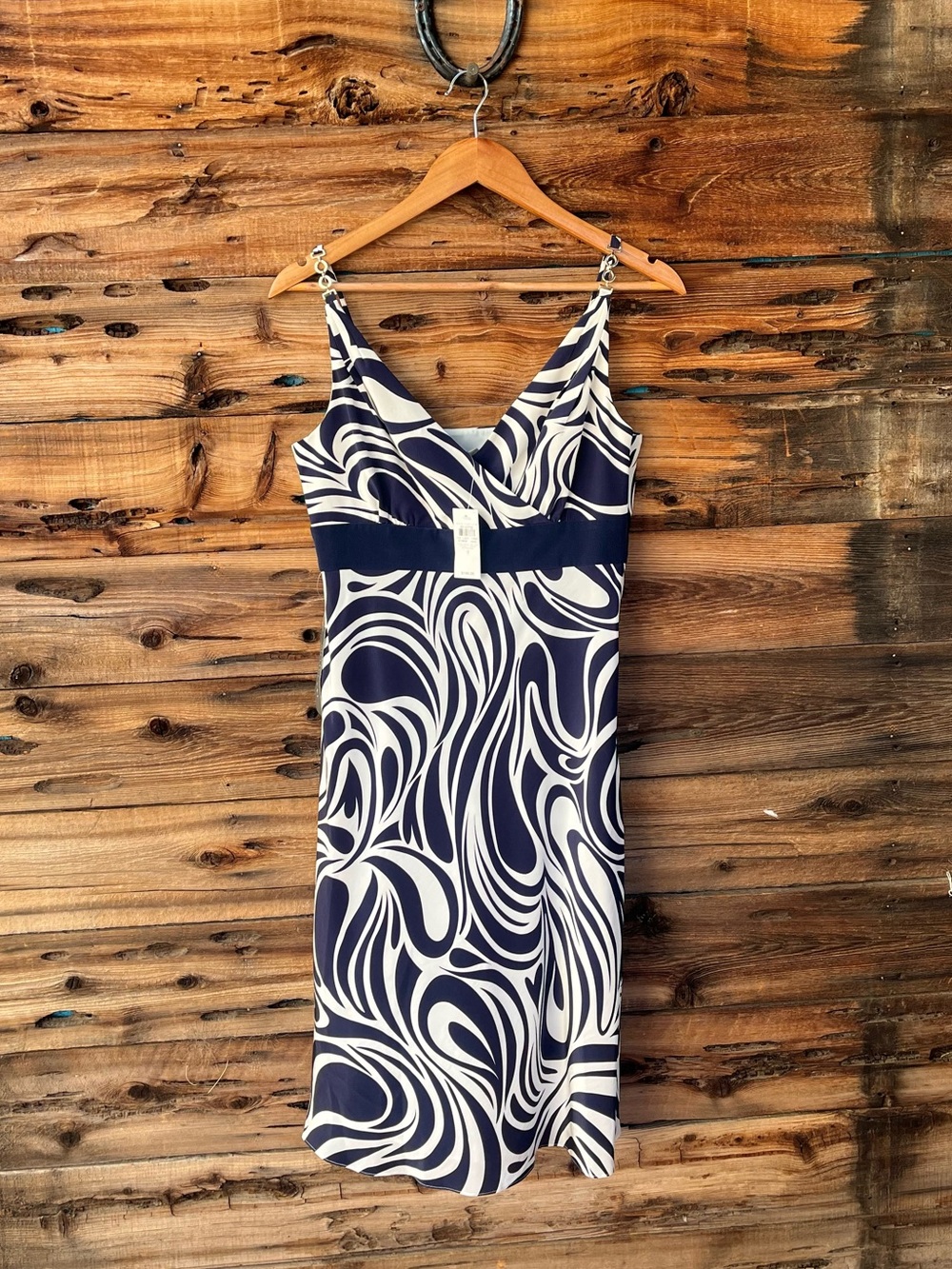 ANN TAYLOR | NWT 100% Silk Vintage Y2K 90s Navy and White Swirl Midi Dress 4